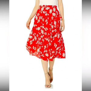 Nwt floral red Calvin Klein ruffle skirt $99 18 W boho ruffle spring dressy